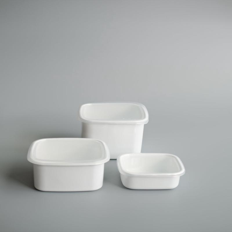 Noda Horo White Series Enamel Square Food Containers