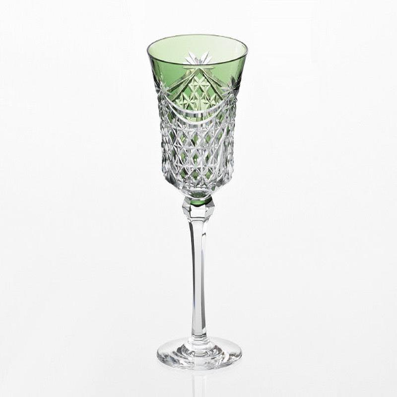 Kagami Crystal - Wine Glass, Edo Kiriko Drape & Tetragonal Basket Weave - Green
