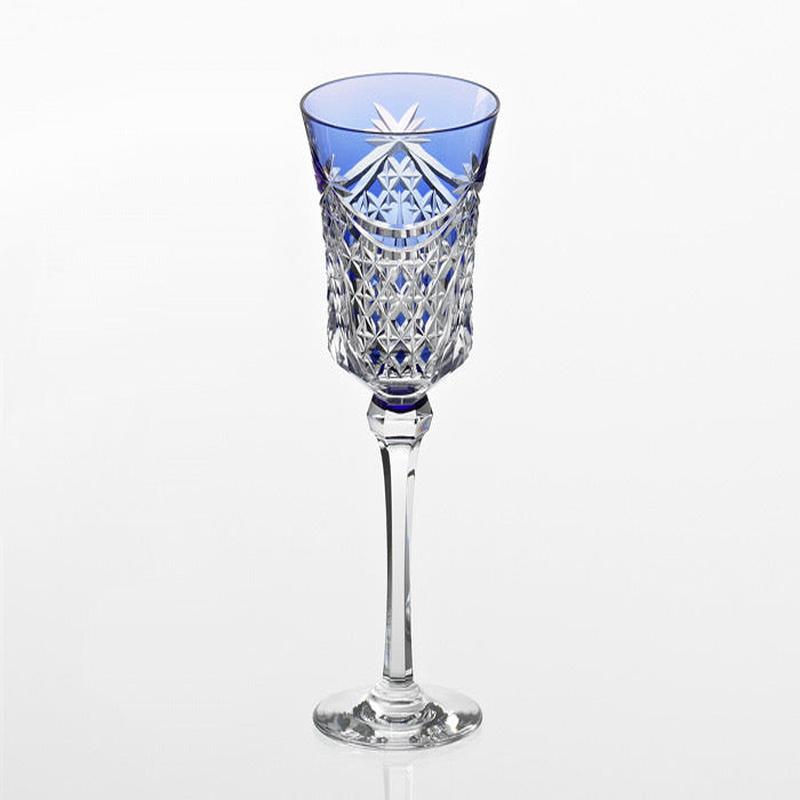 Kagami Crystal - Wine Glass, Edo Kiriko Drape & Tetragonal Basket Weave - Blue