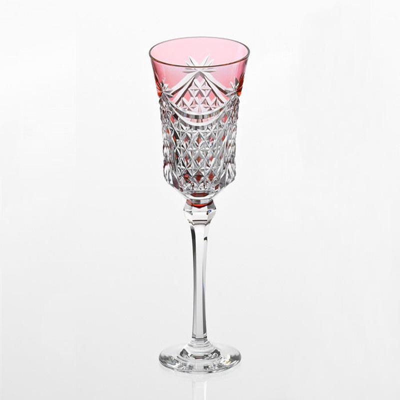 Kagami Crystal - Wine Glass, Edo Kiriko Drape & Tetragonal Basket Weave - Red