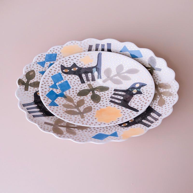 Natsumi Iino Medium Plate - Fish and Cat NI013