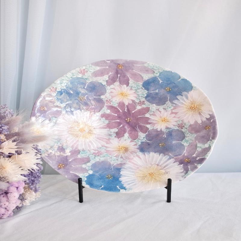 Seto Ware Flower Purple Pasta Plate