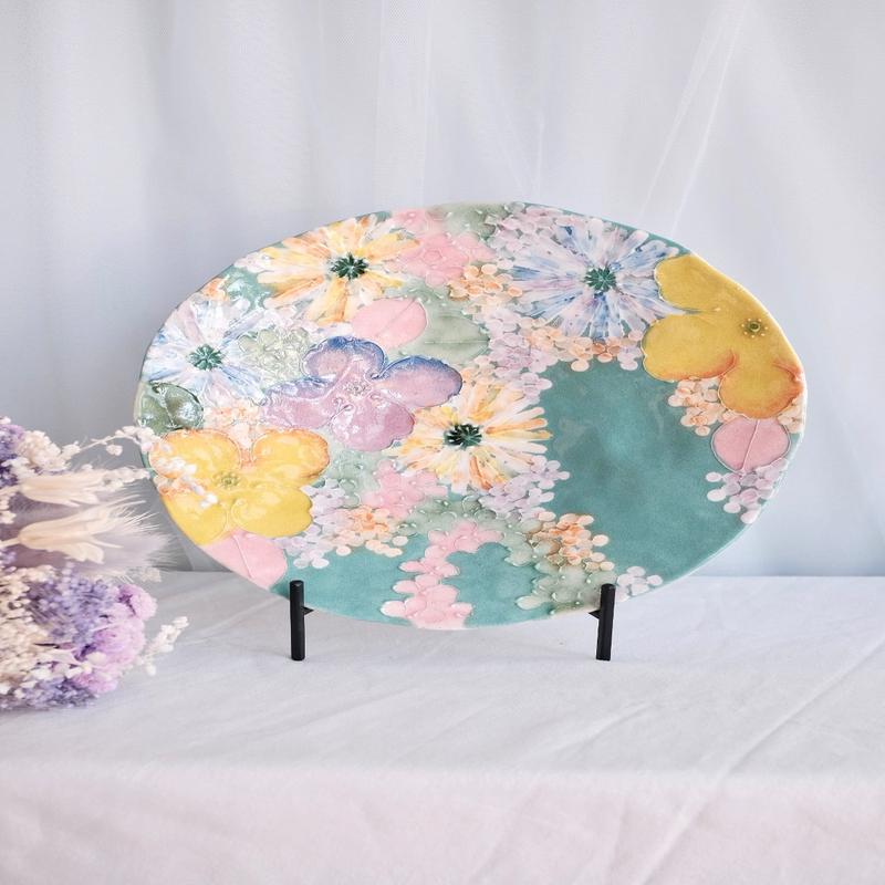 Seto Ware Flower Turquoise Pasta Plate