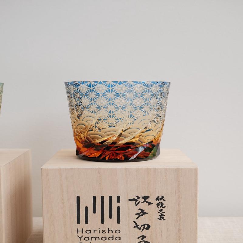 Harisho Yamada Glass - -sazanami Whiskey Crystal Glass - Blue