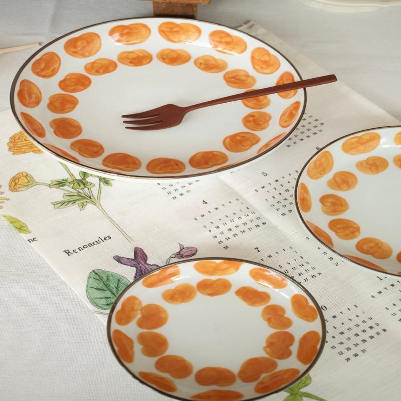 HASAMI Hand-painted Orange Heart Round Plate Collection