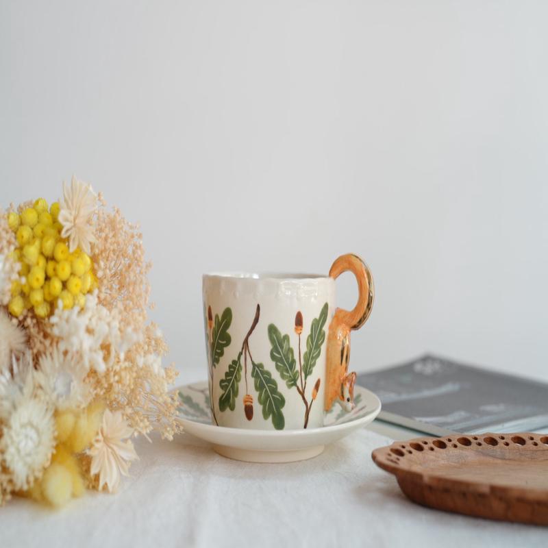 Sugar Poppo Straight Mug with Saucer - Pinecone SP19