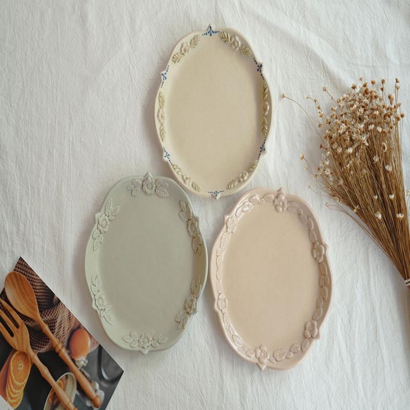 Flower Embossed Ceramic Plate - Single Color