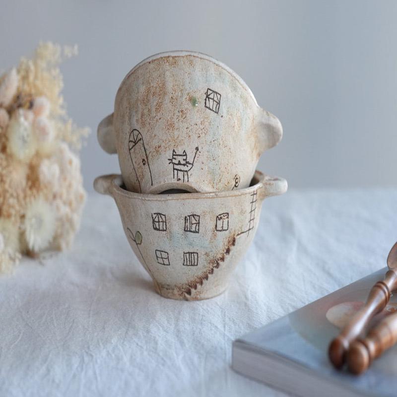 Akemi Suzuki - White Wall Double Handled Bowl AS09