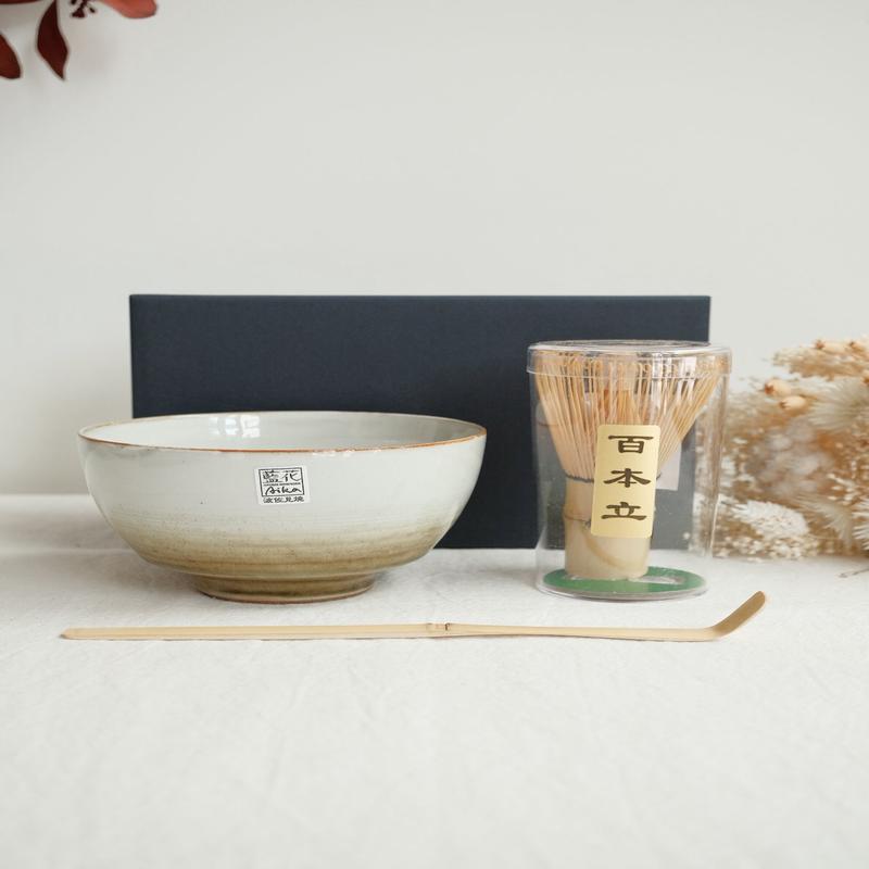 Hasami ware Japanese Matcha Bowl & Matcha Whisk Set of 3