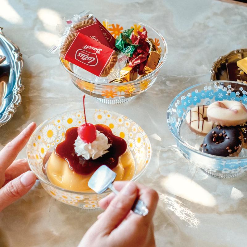 Aderai Glass Retro Pedestal Shallow Dessert Bowl - Nobana