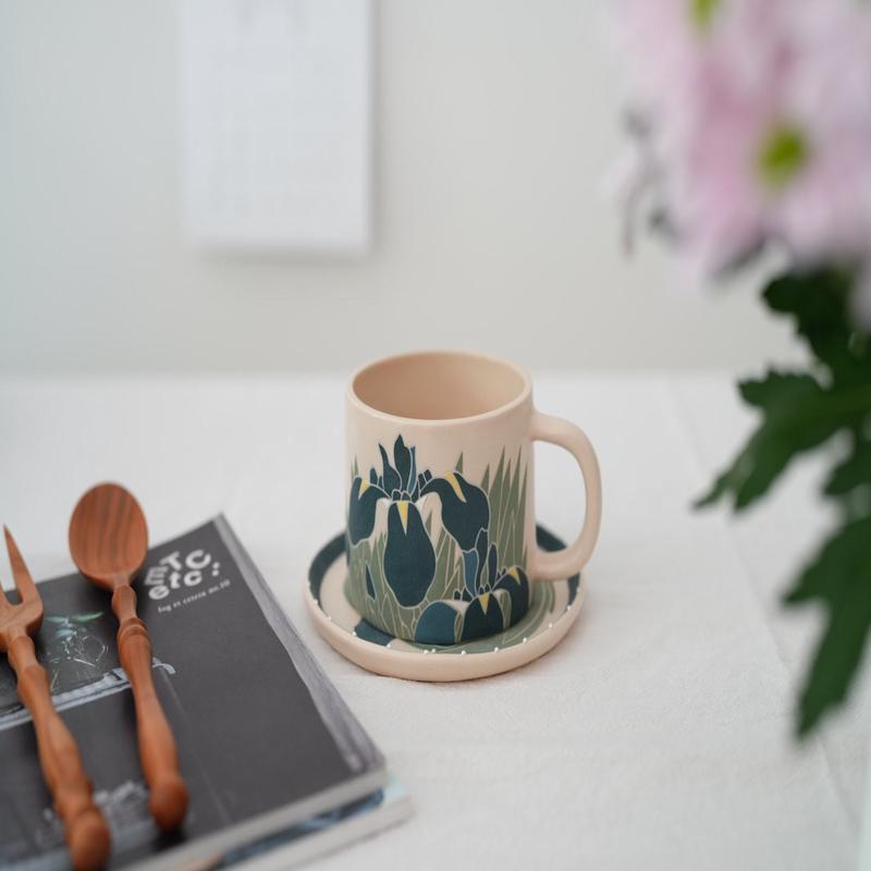 Shirogarasu Studio Blue Iris Mug with Saucer