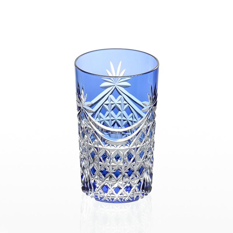 Kagami Crystal - Whiskey Glass, Edo Kiriko Drape & Tetragonal Basket Weave - Blue