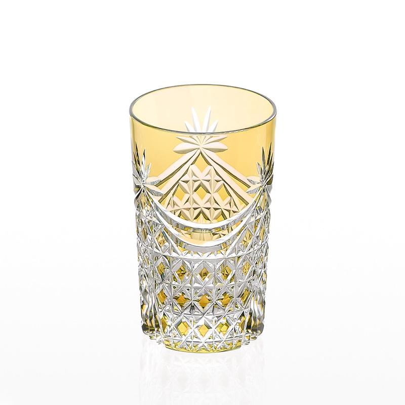 Kagami Crystal - Whiskey Glass, Edo Kiriko Drape & Tetragonal Basket Weave - Yellow