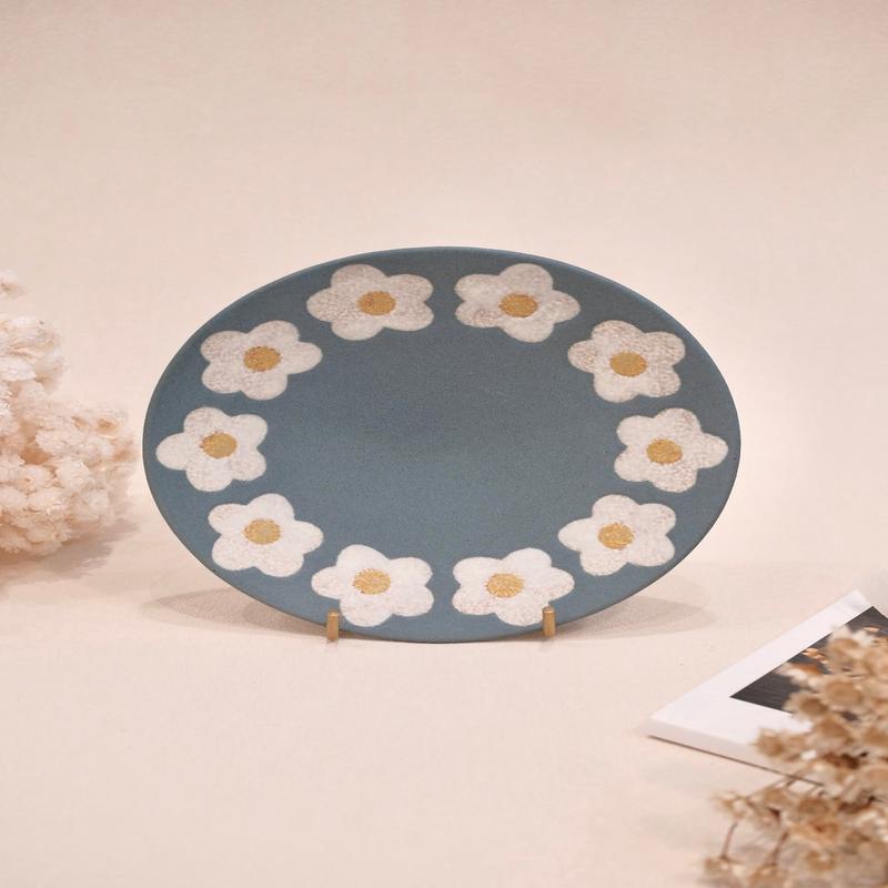 Kei Mitsumochi Flower Rim Lake Blue Round Plate-Small KM42