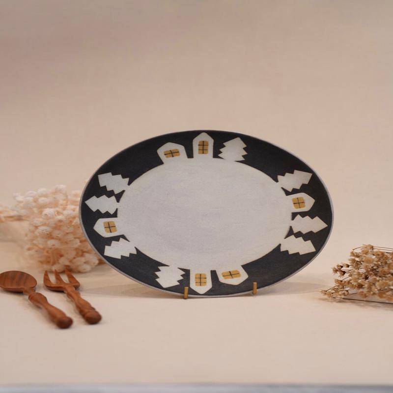 Kei Mitsumochi House and Trees Large Round Plate KM36