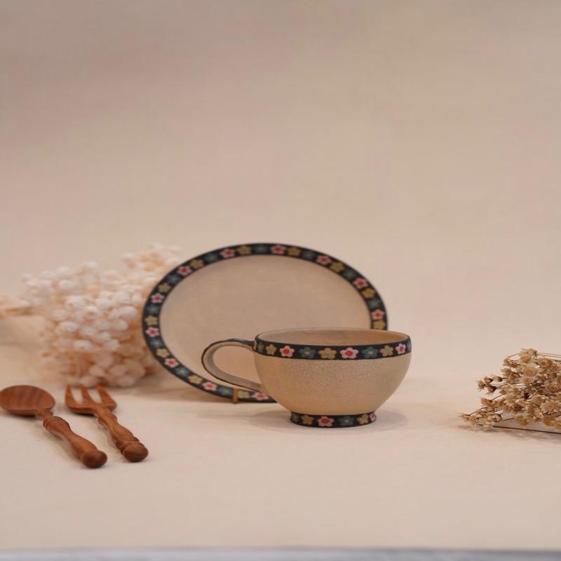 Kei Mitsumochi Small Flower Rim Mug and Saucer KM66