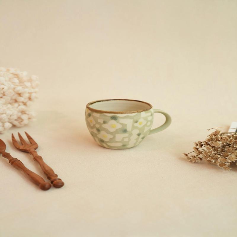 Makiko Sato - Green Mixed Pattern Round Mug MS11