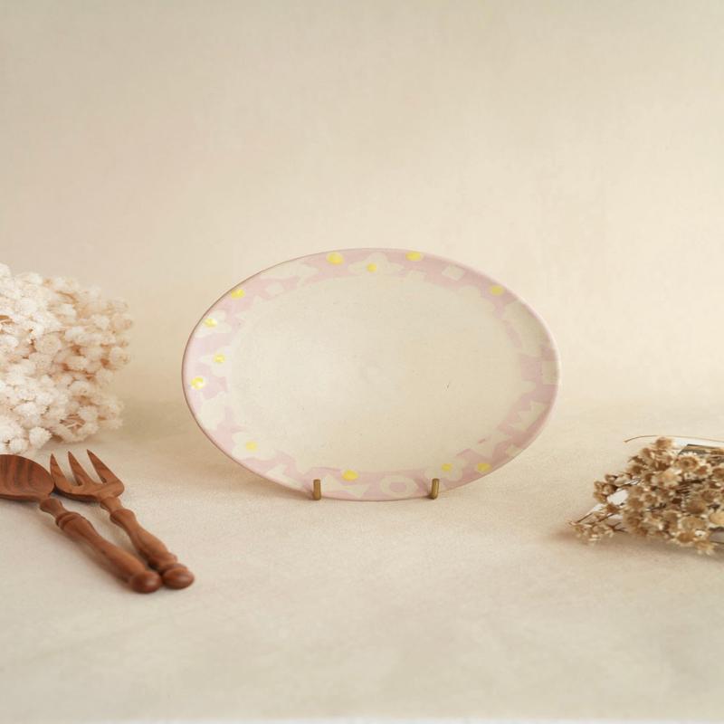 Makiko Sato - Pink Mixed Pattern Round Plate MS03