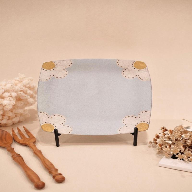 Kei Mitsumochi 17cm Square Plate - Blue Flower KM27