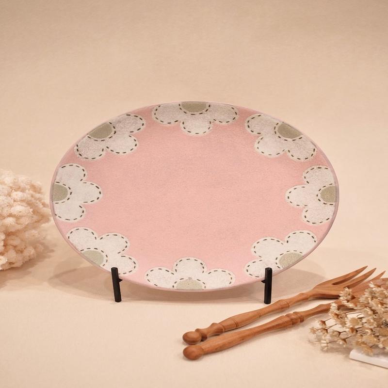 Kei Mitsumochi Round Plate - Pink Flower KM05