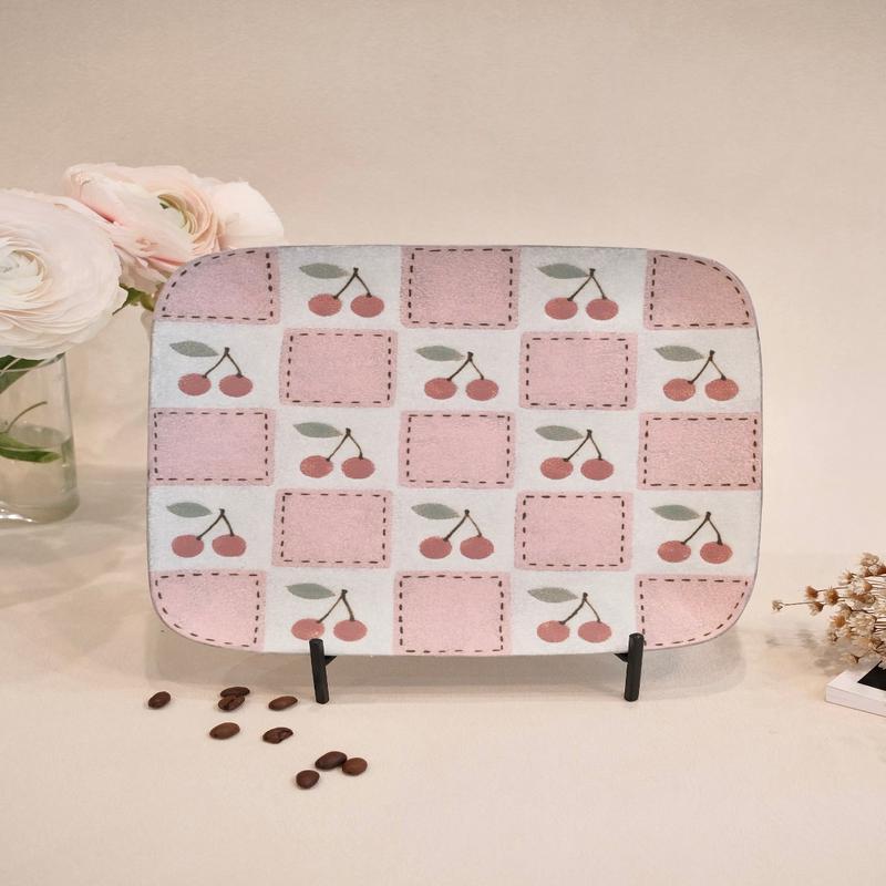 Kei Mitsumochi Square Plate - Checked Pattern Red Cherry KM18