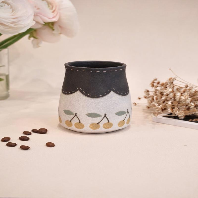 Kei Mitsumochi Yellow Cherry with Black Rim Vase KM80