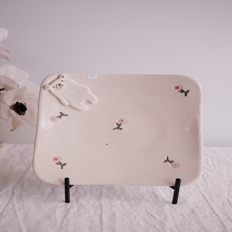 Tsubouchi Mayumi Bear Square Plate MT12 - White Bear