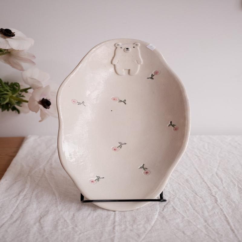 Tsubouchi Mayumi Oval Plate MT07 - White Bear