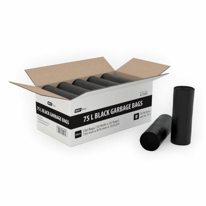Best Hygiene 75L Black Garbage Bags, 250 Bags