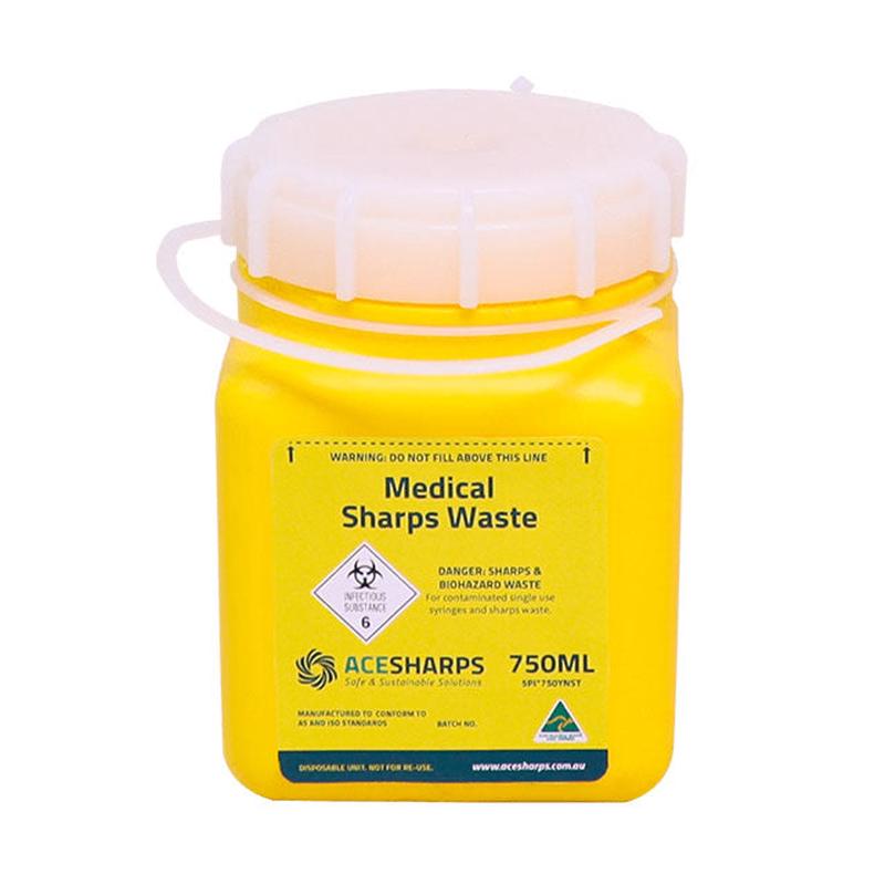 Ace Sharps 750mL Medical Sharps Waste Disposal Container, Screw Lid