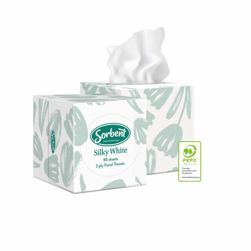 Sorbent Professional Silky White Facial Tissue 2 Ply 90 Sheets Cub