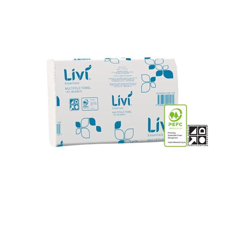 Livi Essentials Multifold Hand Towel 1 Ply 200 Sheets