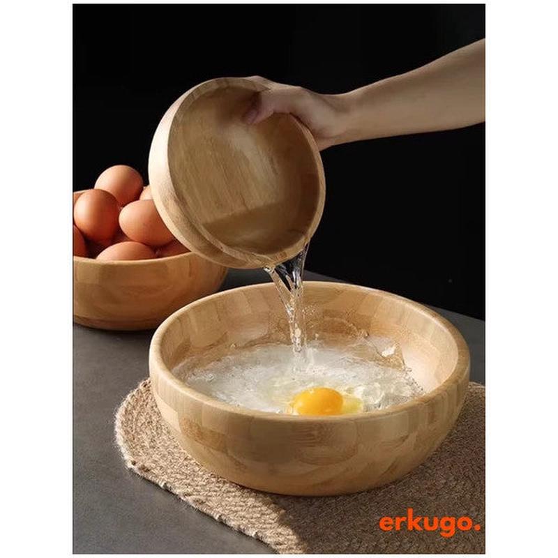 Bamboo 3-Piece Salad Bowl, Presentation Bowl, Decorative Bowl, Scandinavian Bowl