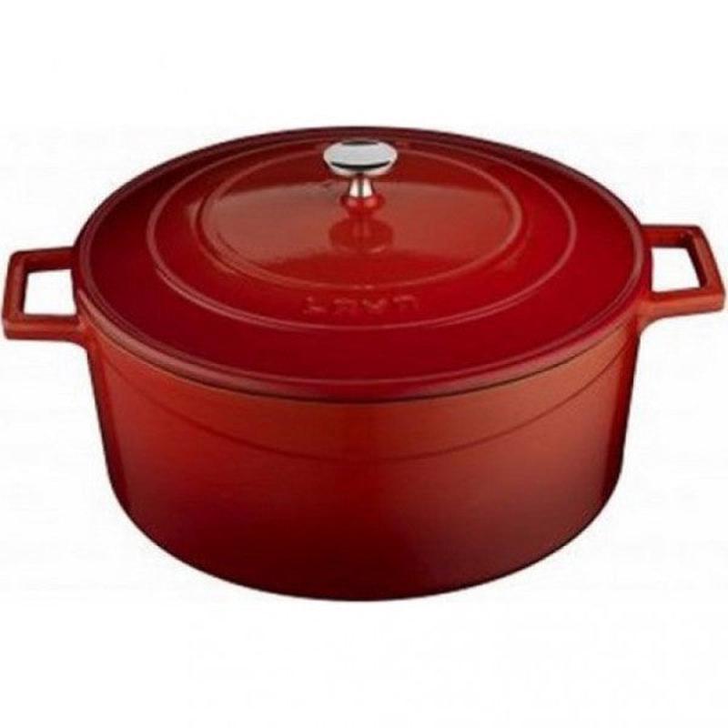 Lava Casting Folk Round Pot 24 Cm. Red