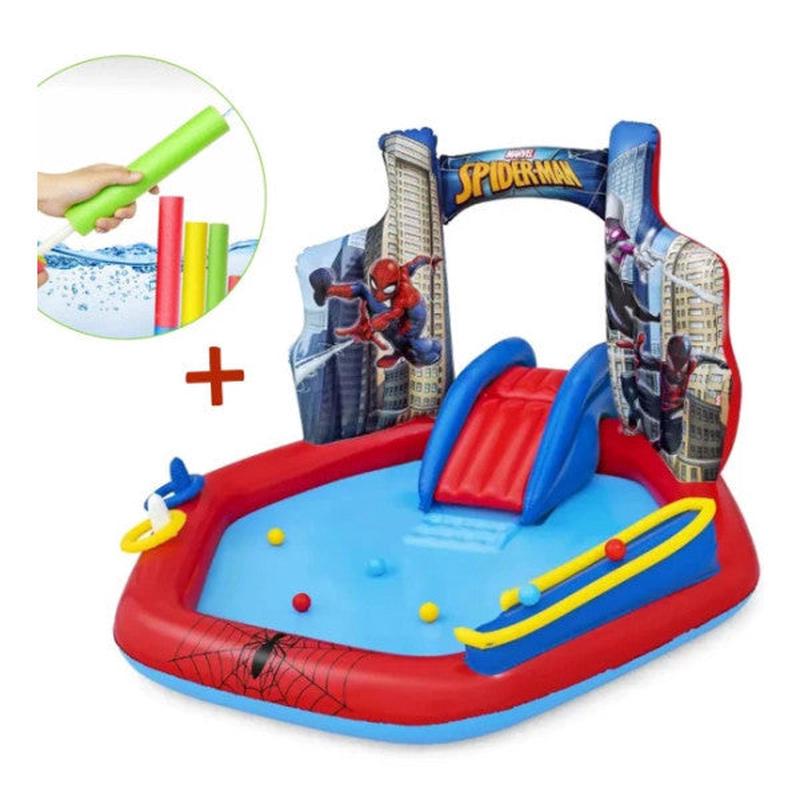 Water Pump-Bestway 98793 Spiderman Themed Water Park Inflatable Fun Pool With Slide And Fountain