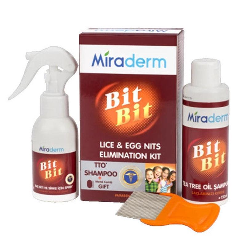 Miraderm Bit Bit Spray 100Ml + Tea Tree Oil Shampoo 150Ml + Metal Comb (For Wet Hair)