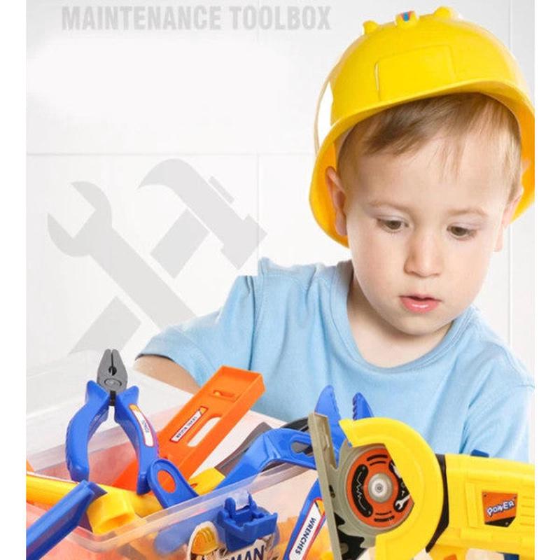 Battery-Powered, 20 Piece Toy Repair Kit - Impact Drill, Saw, Hammer, Pliers