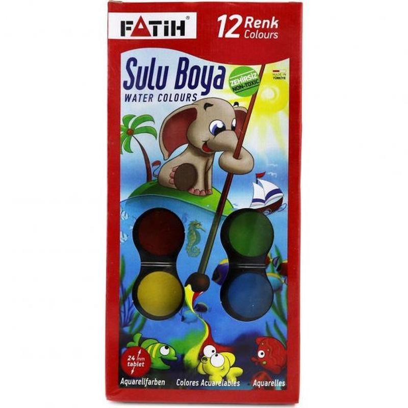 Fatih Watercolor Aquarell Large Size 12 Color 33 Ml K-12