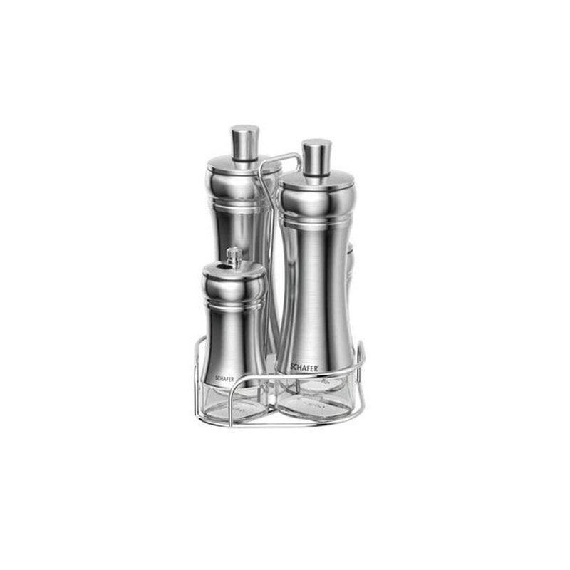 Schafer Retro Oil + Vinegar Bottle Set 5 Pieces-Inox