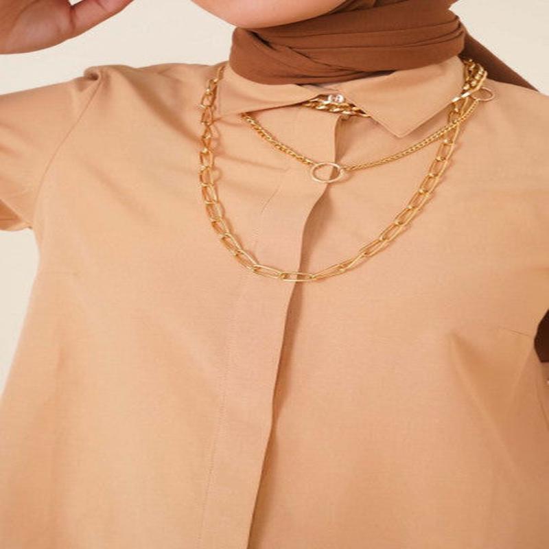 Oval Cut Latte Shirt With Classic Collar