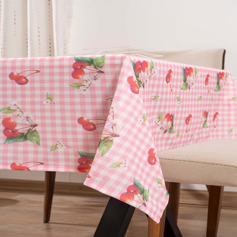 Gingham Pink-Cherry Patterned Tablecloth, Table Cloth, Picnic Cloth