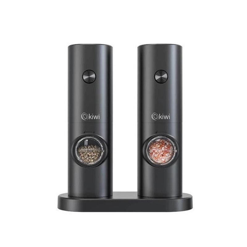 Kiwi Battery-Powered Lighted Salt Pepper Mill Automatic Spice Grinder 2 Pieces (Black) Kspg-4850