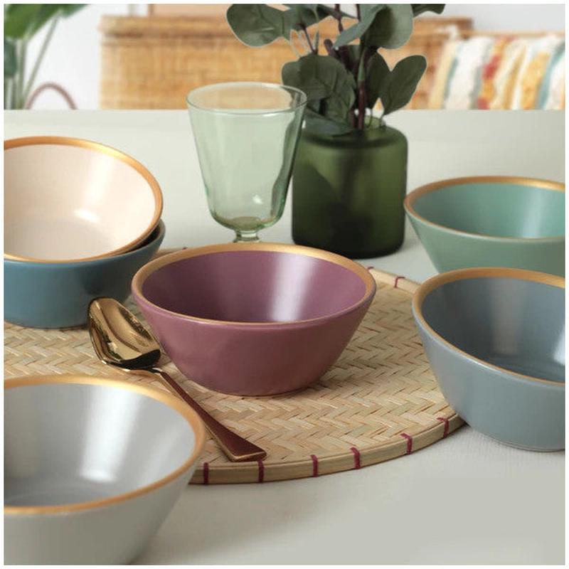 Keramika Matt Rainbow Gold Netted Hittite Soup Bowl 14 Cm 6 Pieces 624/995