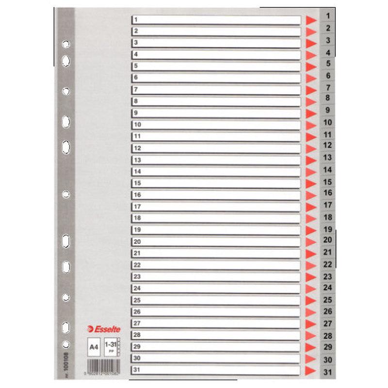 Esselte Seperator Number 1-31 Plastic A4 100108