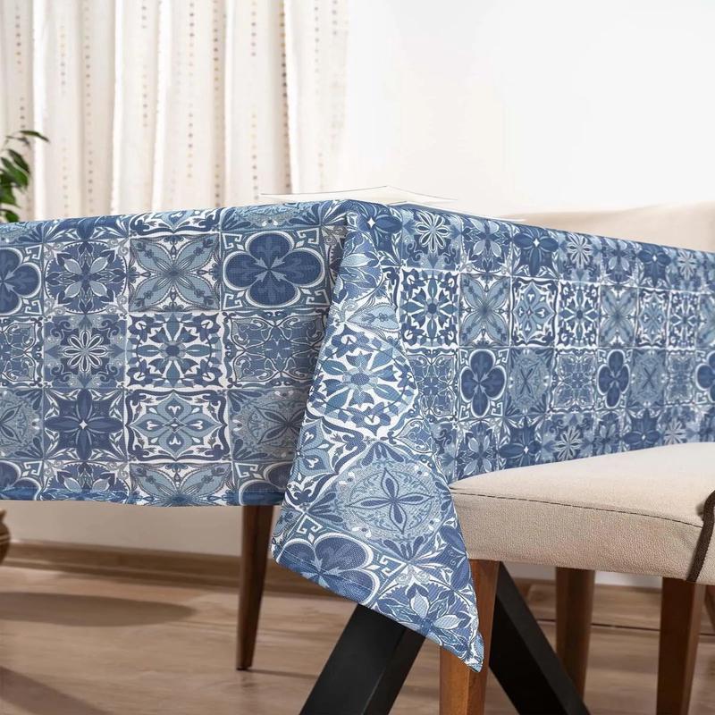 Blue Tile Patterned Tablecloth, Table Cloth, Picnic Cloth