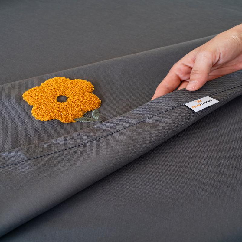 Florita Anthracite Punch Embroidered Worry-Free Stain-Resistant Tablecloth 160X220 Cm