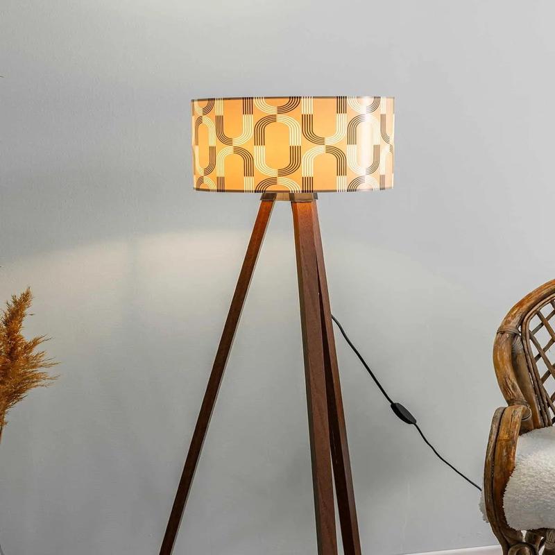 Geometric Abstract Mink Cylinder Headboard Wooden Three-Legged Floor Lamp