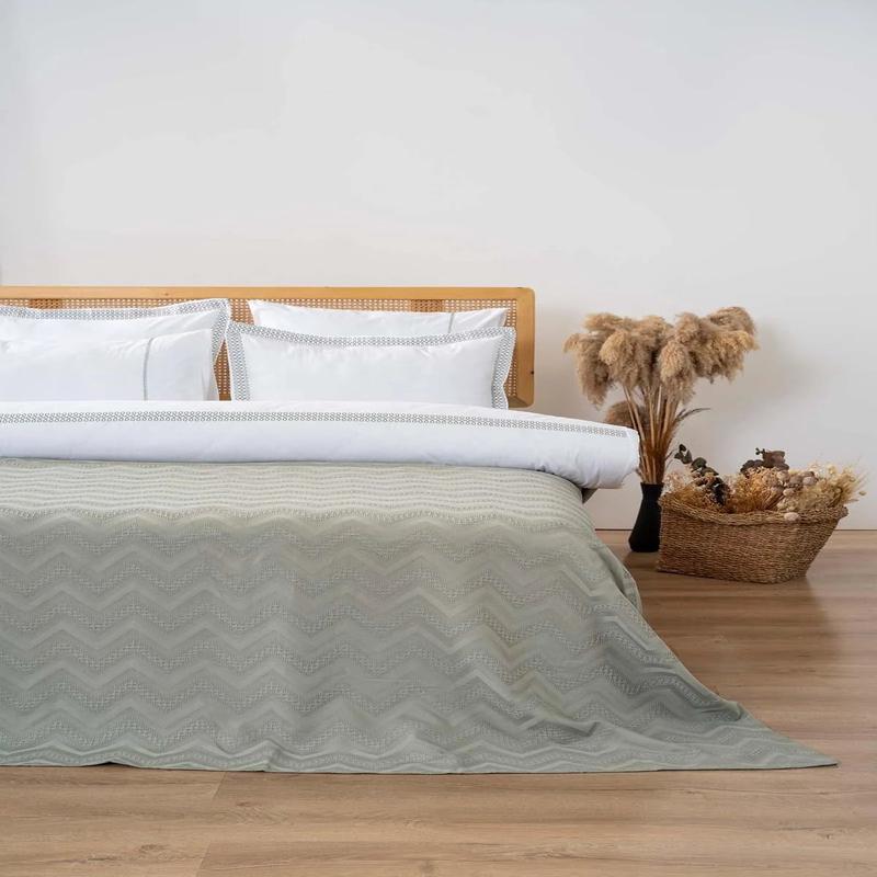 Noemi Green Double Duvet Cover 100% Cotton Bedspread - 7 Piece Dowry Set