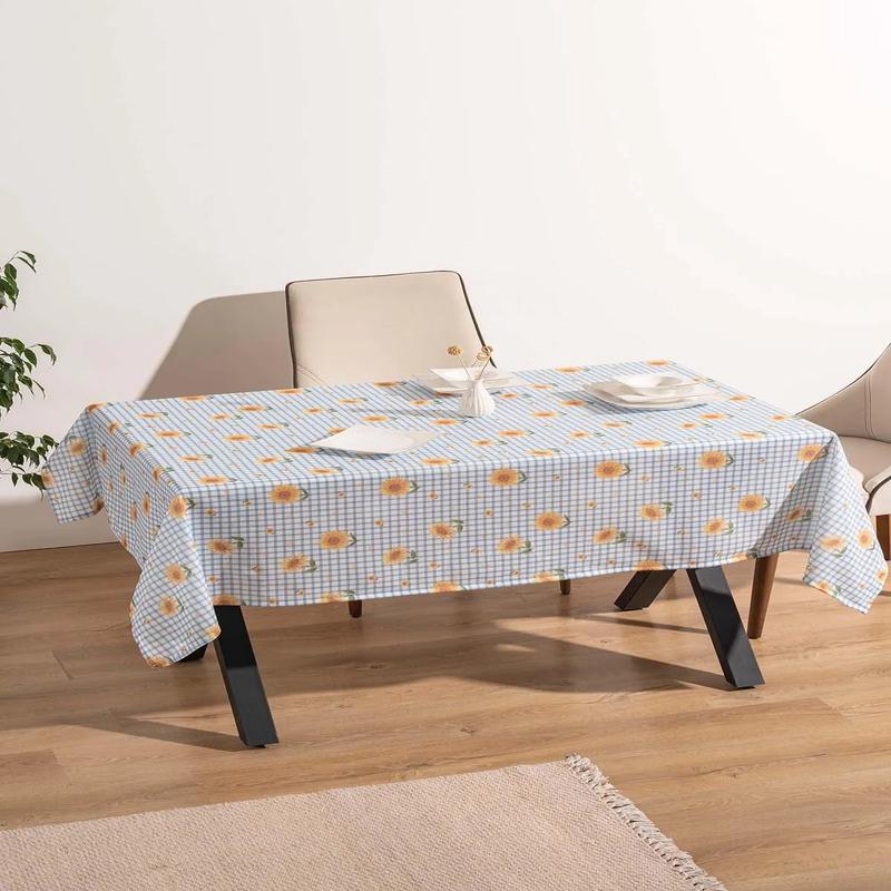 Sunflower Gingham Blue Patterned Tablecloth, Table Cloth, Picnic Cloth