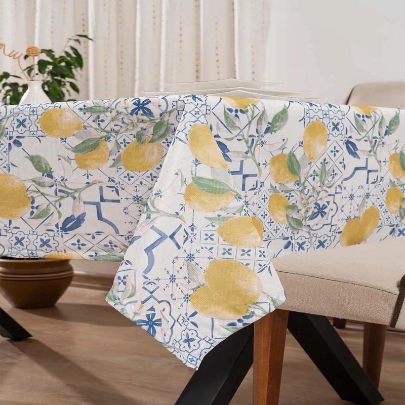 Tile Lemon Patterned Tablecloth, Table Cloth, Picnic Cloth